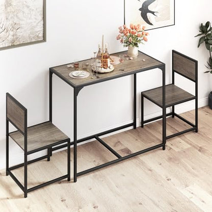 Giantex 3-Piece Dining Table Set for 2, Small Industrial Kitchen Table with 2 Chairs, Metal Frame, Space Saving Dinette Set for Breakfast Nook Dinner Small Space Apartment Living Room, Grey Oak - color: Grey