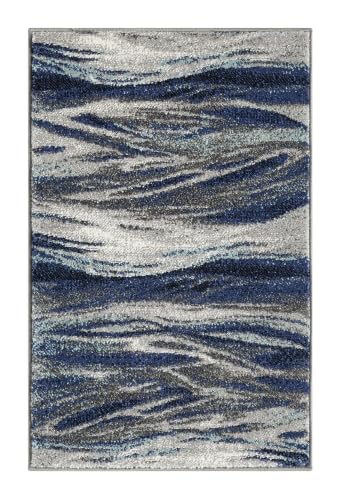 Keen Home Design Abstract Non-Shedding Entryway Rug, Soft Thick Pile, 2x3 | Polypropylene High Pile, Jute Back; Ideal For Bedside, Entryway, Home Office, Nursery - color: Skrik Navy, size: 2' x 3' (Rectangular)