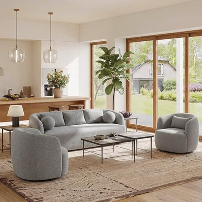 KINWELL 85" Boucle Upholstered Sofa with 2 Swivel Barrel Chairs, Grey | No Assembly Sherpa Living Room Furniture Sets, 3-Seater Couch Settee and Accent Chairs Armchairs for Small Spaces Apartment - color: Ash Grey, size: Sofa + 2 Chairs