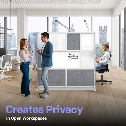 Room Divider for Office Privacy – Modular Freestanding Partition with Whiteboard, PET Acoustic Panel, and Frosted Acrylic, Workflow Multi-Functional Wall, Gray Frame, Easy Assembly (70” x 70”) - size: 70" x 70"