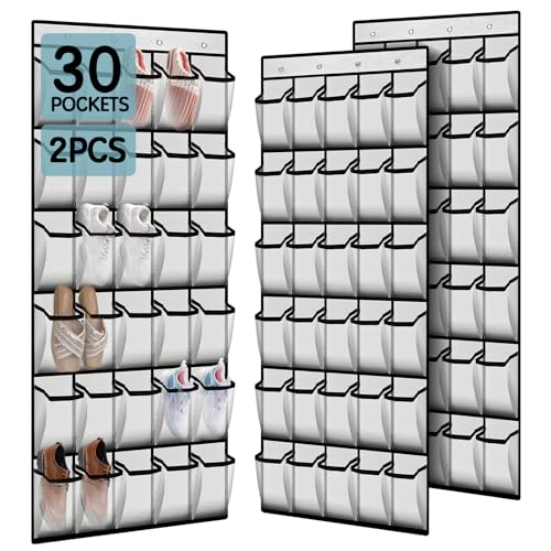 Kotkn Over the Door Shoe Organizer with 30 Breathable Mesh Pockets (2PC-White) - color: 2PC-White