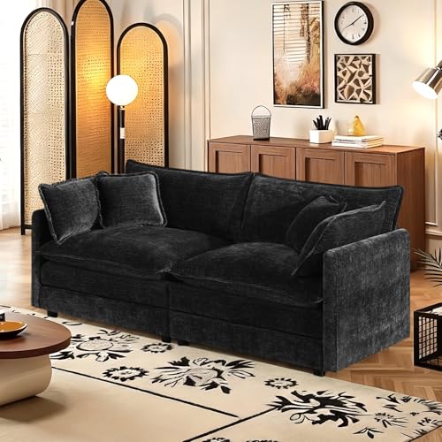 70.8" Chenille Modular Loveseat Sofa, 2-Seat Couch,Black | Randomly Assemble Modular Sofa Sets, Modern Recliner Deep Seat Sofa Set for Living Room,Office - color: Black, size: 2S