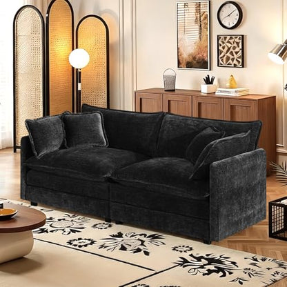 70.8" Chenille Modular Loveseat Sofa, 2-Seat Couch,Black | Randomly Assemble Modular Sofa Sets, Modern Recliner Deep Seat Sofa Set for Living Room,Office - color: Black, size: 2S