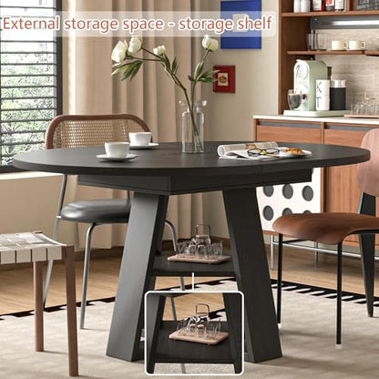 43.3"-59" Extendable Round Oval Dining Table for 4-8 with Storage Shelf | Modern Kitchen Oval Dining Table with Removable Leaves,Space Saving Extendable Table Wood Base for Kitchen Living Room BLack - color: Black