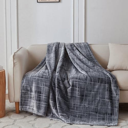 COOVA Fleece Bed Blanket Twin Size, Super Soft and Cozy 3D Jacquard Warm Blankets, Lightweight and Fuzzy Throw for Couch, Sofa, Chair, Giftable (Dark Grey, 60"x80") - color: Graphite Dark Grey, size: 60"x80"