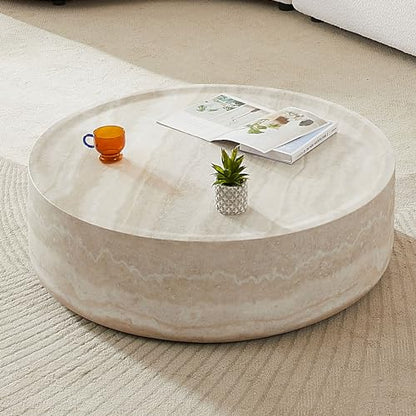 Round Faux Marble Fiberglass Drum Coffee Table, 31.49in Mars, No Assembly - color: 31.49'' Mars Pattern