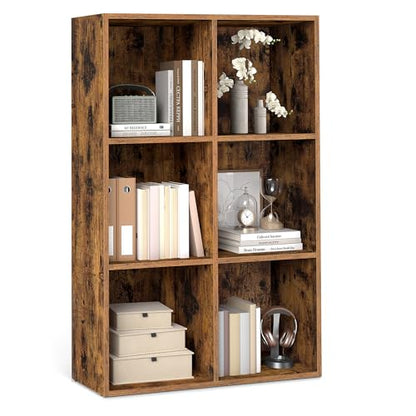 VASAGLE Bookcase Cube Shelf with 6 Compartments, 9.4 x 25.8 x 38.6 Inches | Bookshelf storage shelf, Rustic Brown, CUSTOS Collection, ULBC423K01 - color: Rustic Brown, size: 6 Cubes (9.4"D x 38.6"H), style: 1 Pack