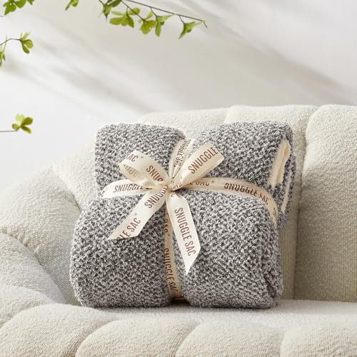 Snuggle Sac Grey Blankets Twin Size for Bed and Sofa, Reversible Super Soft Blankets Warm Cozy Knit Blankets Fuzzy Plush Blanket, Grey, 60x80 inches - color: Heather Dark Grey, size: Twin (60"x80")