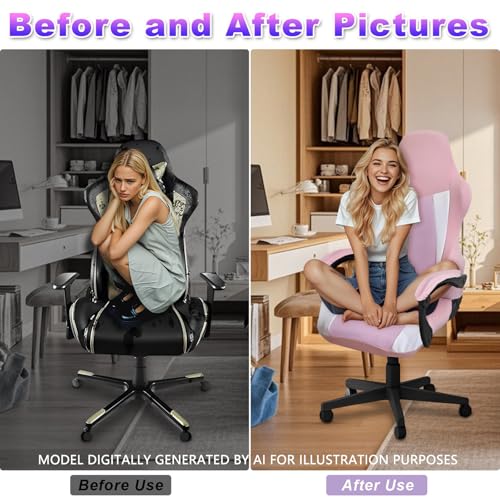 Gaming Chair Covers Only,Stretchable Fit Thick Breathable Mesh | Cat Scratch Proof,Scratch Resistant,Soft,Gaming Chair Seat Cover with 2Pcs Armrest Slipcovers(Pink-white,Style 1) - color: Pink-white, size: Style 1