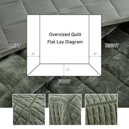 Velvet Quilt Super King Size, Luxury Soft Bedding Set, Lightweight Cozy 3-Piece Warm Quilted Velvet Coverlet Bedspread Sets with 2 Pillow Shams for All Season, Green - color: Green, size: Super King(128"x120")