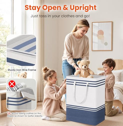 TranquilRelax 3-Pack Laundry Basket, Laundry Hamper, Blue-125L | Freestanding＆Water-Resistant Laundry Hamper, Collapsible Tall Clothes Hamper with Carry Handles for Clothes, Laundry Basket - color: Blue, size: 125L