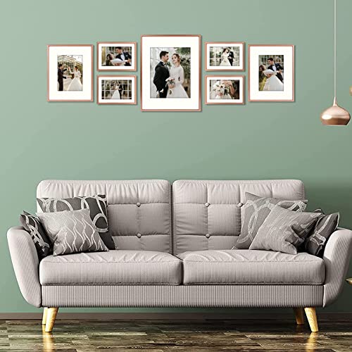 Golden State Art 7 Pack Aluminum Frames, Includes 5x7 8x10 11x14, Rose Gold | Shatter-resistant Glass, Assorted Sizes: One 11x14, Two 8x10, Four 5x7, Horizontal/Vertical Wall Mount & Tabletop Display - color: Rose Gold, size: Style 1