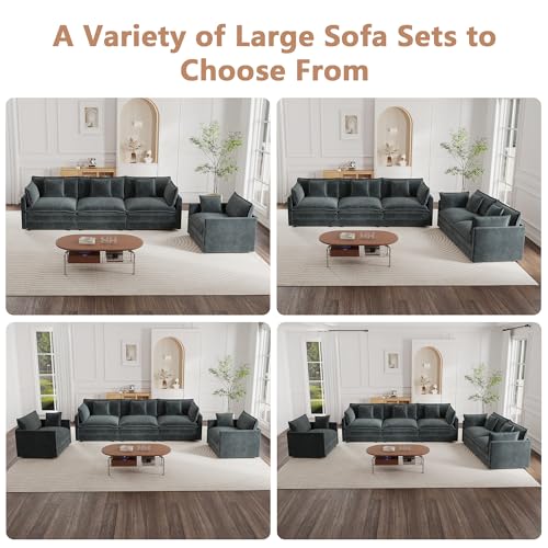 Modular Sectional Sofa, 111.5 Inch L Shaped Couch Set for Living Room, 3-Seater Comfy Cloud Couches with Movable Ottoman, DIY Combination, Chenille, Grey - color: Grey, size: 111.5 Inch- L