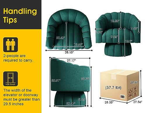 Dewhut Swivel Accent Chair, Barrel Accent Chair, Velvet, Green | Velvet Upholstered Round Arm Chair with 360° Swivel Base, Mid Century Modern Living Room Chair, Easy Setup - color: Green