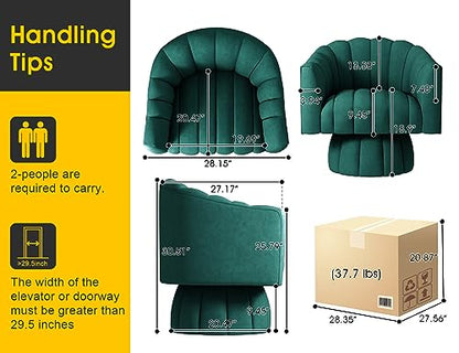Dewhut Swivel Accent Chair, Barrel Accent Chair, Velvet, Green | Velvet Upholstered Round Arm Chair with 360° Swivel Base, Mid Century Modern Living Room Chair, Easy Setup - color: Green