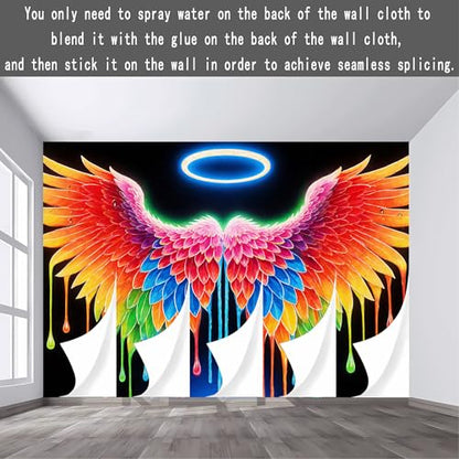 Custom Size Wall Sticker Murals Angel Wings & Glowing Halo Removable Self-Adhesive Large Photo Wallpaper for Living Room, Bedroom and Office