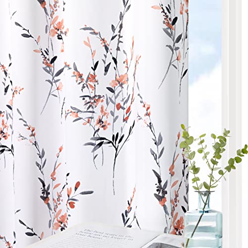 MYSKY HOME Floral Curtains 84 Inch Length for Living Room Bedroom Thermal Insulated Light Filtering Leaf Pattern Printing Soft Curtains for Home Decoration, Set of 2 Panels, Coral | Thermal Insulated Light Filtering with Leaf Pattern Printed for Study Gir