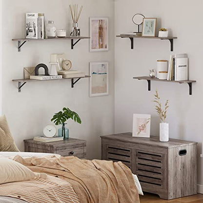 Long Wall Shelves, 31.5Inch Wooden Wall Mounted Shelves, Set of 2 | Floating Book Shelf with Metal Brackets, Easy Assembly, Max Load 22lbs, Wall Storage Ledges, Bedroom/Bathroom/Kitchen, Greige - color: Greige, size: 31.5 Inch