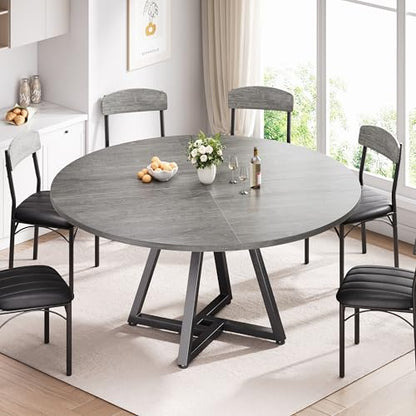 Jocoevol 51“ Round Kitchen Dining Room Table for 6-8, Circle Dining Dinner Table with Pedestal Metal Frame, Space Saving Wood Industrial Furniture for Small Space (Grey, 51In) - color: Grey