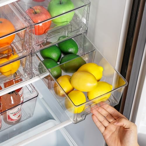 Vtopmart 8 Pack Stackable Clear Drawer with Dividers | Clear Drawer Organizers with Removable Dividers for Flexible Storage. Stackable, Non-slip, for Fridge, Under Sink & Bthroom - size: 8Pack 4.4"H-with Dividers