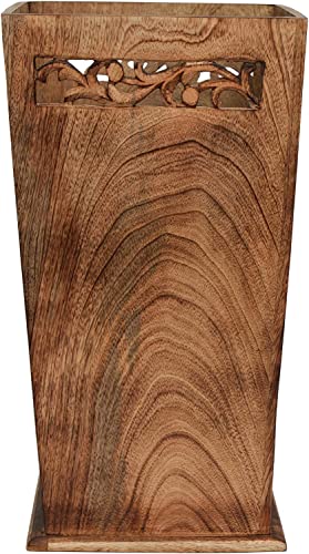 Antique Wooden Umbrella Stand & Walking Cane Holder for Home, Office & Entryway | Hand-Carved Solid Wood Umbrella & Cane Storage Rack | Size 21.5 x 8 x 8 in, Base 7.5 x 7.5 inches (Solid)