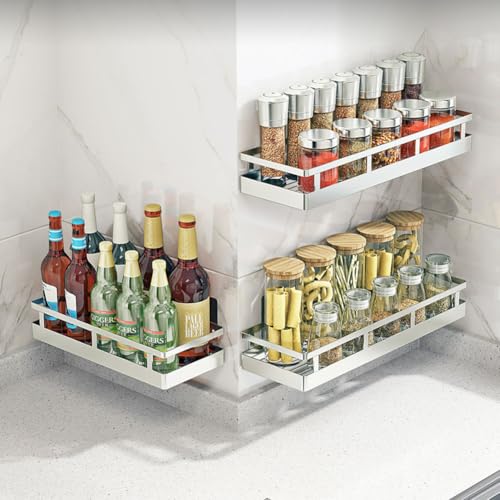 19.69Inch Spice Rack Organizer, SUS304 Stainless Steel Wall Mount Spice Rack Storage Basket, Kitchen Racks, Nail-Free Installation - size: 19.7Inch 1PC