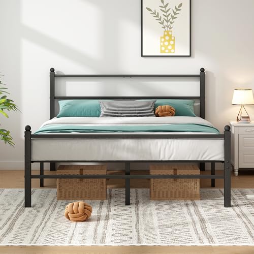 Full Size Bed Frame with Headboard and Footboard, 14 Inch Metal Platform Full Bed Frame with Steel Slat Support, No Box Spring Needed, Noise Free, Easy Assembly, Black - size: Full