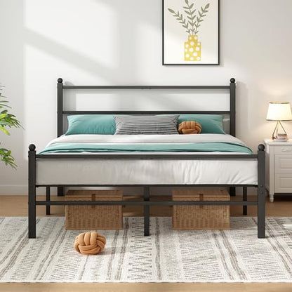 Queen Bed Frame with Headboard and Footboard, 14 Inch Metal Platform Bed Frame Queen Size with Steel Slat Support, No Box Spring Needed, Noise Free, Easy Assembly, - size: Queen