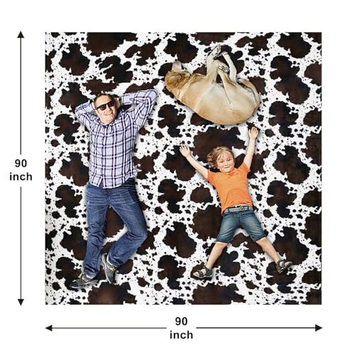 Bnuitland Cow Print Throw Blanket, Large Size 90x90 Inches, 300 GSM Double Sided Lightweight Fuzzy Decor, Super Soft Cozy Gift Flannel Fleece Blanket for Bed/Sofa/Couch/Outdoor - color: Cow Brown, size: King (U.S. Standard)