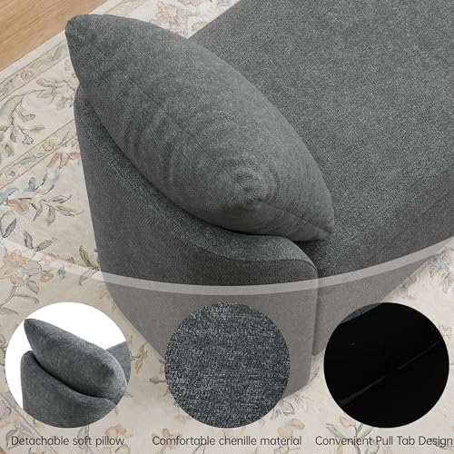 Usaint 58.3" Upholstered Storage Ottoman Bench with 2 Pillows, Charcoal | End of Bed Bench with Curved Arms and Thickened Seat Cushion for Bedroom, Livingroom, Window, Entryway and Dressing Areas - color: Charcoal