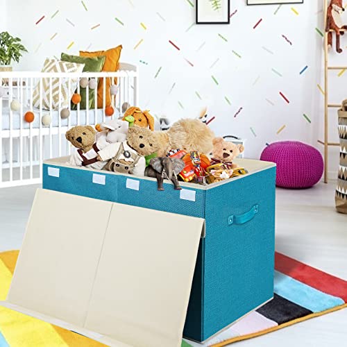 Large Toy Box Chest Storage with Flip-Top Lid, Kids Toy Storage Bin Boxes | Toy Chest with Rivets Handles for Kids, Boys, Girls, Nursery, Playroom, Living Room, Bedroom, 25"x 13" x 16" (Linen Teal) - color: Large Teal
