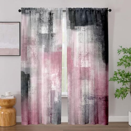 Pink Grey Curtains for Living Room,Abstract Curtains 84 Inches Long 2 Panels,Pink Rust Privacy Curtain with Rod Pocket for Bedroom,Modern Decorative Drapes W52 x L84 Inches - color: Pink Grey Abstract, size: 52"W x 84"L (Pack of 2)