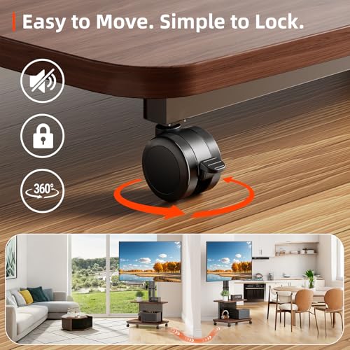 Mobile TV Cart on Wheels,Height Adjustable Rolling TV Stand for 32-85 inch TVs,with 5-Level Lift,35° Swivel,Portable Media Cart for Office,Outdoor | Height Adjustablewith 5-Level Lift,35° Swivel,Dual Shelves & Pegboard Storage,Portable Media Cart for Home