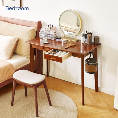 Aibiju Wood Writing Desk with Drawer and Hanging Rod, Small Computer Desk Table, Work Table, Study Desk, Small Wooden Dining Table Brown YD-WD01H - color: Brown, size: Length 39 in