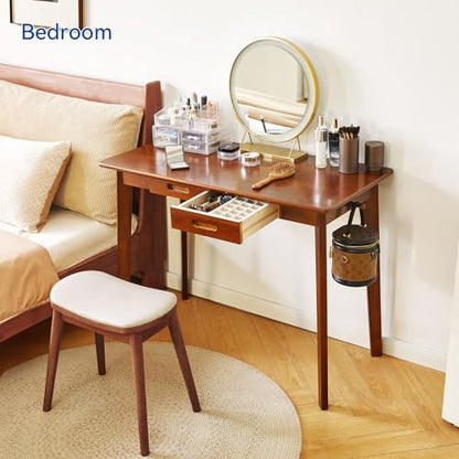 Aibiju Wood Writing Desk with Drawer and Hanging Rod, Small Computer Desk Table, Work Table, Study Desk, Small Wooden Dining Table Brown YD-WD01H - color: Brown, size: Length 39 in