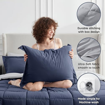 Nestl 7 Piece Full Comforter Set – Navy Reversible Bed in a Bag – Complete Full Size Bedding Set with Sheets, Pillowcases and Shams - color: Navy, size: Full