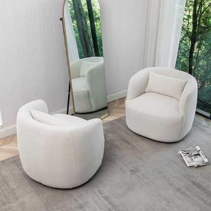 KINWELL 68" Boucle Upholstered Loveseat with 2 Swivel Barrel Chairs, Cream | No Assembly Sherpa Living Room Furniture Sets, 2-Seater Couch Settee and Accent Chairs Armchairs for Small Spaces Apartment - color: Beige, size: Loveseat + 2 Chairs