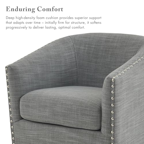 Madison Park Swivel Barrel Accent Chair, Upholstered Curved Back with 7-Inch Thick Woven Cushion, 360° Swivel, Nailhead Trim, Comfy Chair for Living Room, Bedroom, Office, 28" Wide, Grey, Tyler - color: Grey