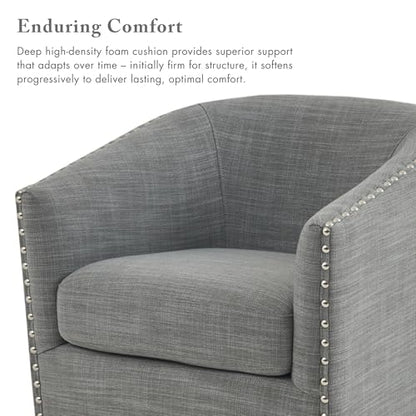 Madison Park Swivel Barrel Accent Chair, Upholstered Curved Back with 7-Inch Thick Woven Cushion, 360° Swivel, Nailhead Trim, Comfy Chair for Living Room, Bedroom, Office, 28" Wide, Grey, Tyler - color: Grey
