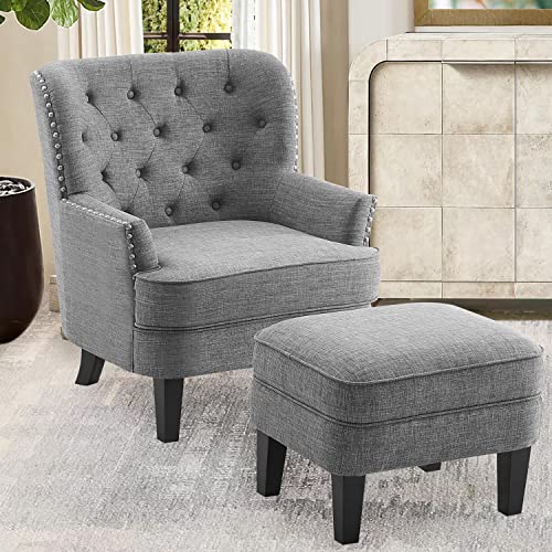 Rosevara Atlas Accent Chairs for Living Room & Bedroom, Comfy Polyester Gray Chairs - color: Polyester Gray