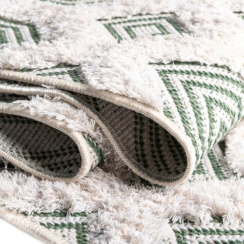 Rugs.com - Sabrina Soto Casa Rug – 12 Ft Runner Green Cotton Textured Runner – Modern Geometric Design, Soft High-Low Pile for Hallways and Entryways - color: Green, size: 2'7" x 12' (Runner)
