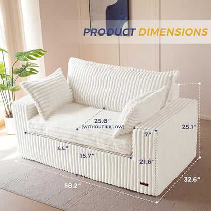 MAXYOYO Boneless Couch, 59-Inch Couch in a Box, Deep Loveseat | Foam-Filled Boneless Loveseat, Deep Seating for Two with No Assembly, Ideal for Living Rooms, Bedrooms or Apartments, Beige - color: Beige