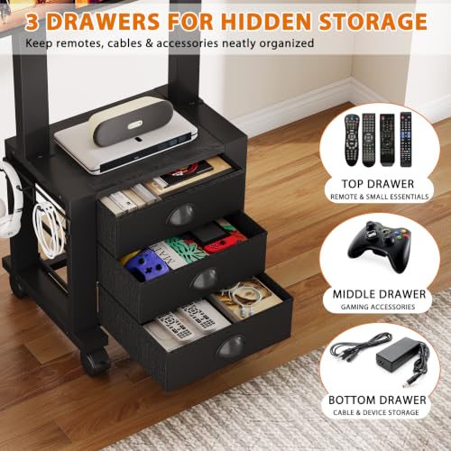 Rolling TV Stand with 3 Drawers for 23-60 Inch TVs with Storage | Hidden Storage, Height Adjustable Tilt Mount, Lockable Wheels, Dual Steel Frame, VESA Compatible for Bedroom & Living Room - size: 3 Drawers