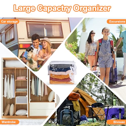 12 PCS Clear Plastic Organizers 12''x12''x12'' Blanket Storage Bags with Zipper Storage Cube Tote with Reinforced Handles for Clothes Moving Supplies Linens Shoes Closet Toys Organizers - size: 12 pack