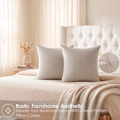 Linen Burlap Textured Pillow Covers 20x20 Inch Beige Set of 2 | Plaid Pillow Covers with Hidden Zipper,Soft Farmhouse Cushion Covers for Couch Sofa Living Room Bedroom,Machine Washable - color: Beige, size: 20" x 20" (Pack of 2)