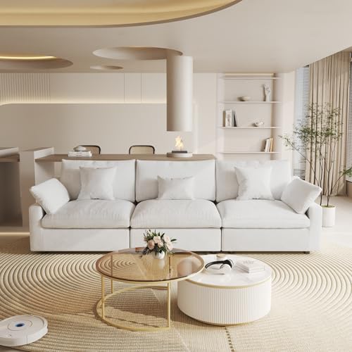 Cloud Couch Modular Sectional Sofa,119.2" 3Seater Wide Couch,Down Filled Convertible Living Room Set, Covers Washable&Replaceable,White - color: White, size: 3 Seater