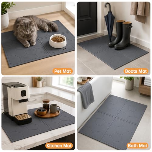 Stone Under Sink Mat,Quick Drying Diatomite Stone Kitchen Cabinet Protector Suitable for 34" x 22", Spliceable Design Super Absorbent Non-Slip Shelf Liner Pad for Bathroom Organizer and Storage