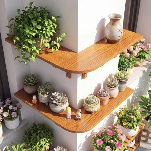 Pinkunn 2 Set Wood Floating Corner Shelves L-Shaped Wrap Around Wall Mounted Display Racks, Large Rustic Storage Bookshelf for Living Room, Bedroom & Kitchen, Easy Assembly
