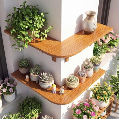 Pinkunn 2 Set Wood Floating Corner Shelves L-Shaped Wrap Around Wall Mounted Display Racks, Large Rustic Storage Bookshelf for Living Room, Bedroom & Kitchen, Easy Assembly