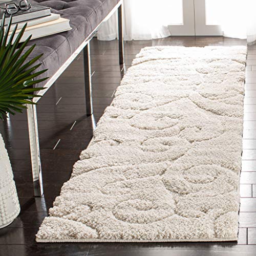 SAFAVIEH Florida Shag Collection Runner Rug - 2'3" x 7', Cream & Cream, Scroll Design, Non-Shedding & Easy to Clean, High-Low Plush Pile, Ideal for Bedroom, Foyer, Hallway (SG455-1111) - color: Creme, size: 2'3" x 7' (Runner)